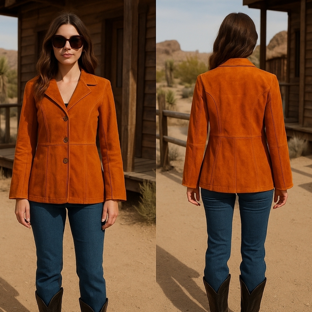 Vintage Terry Lewis Suede Jacket – Burnt Orange Western Retro 70s Boho L